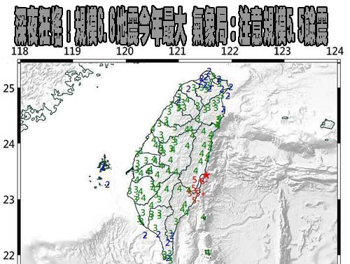 深夜狂搖！規模6.6地震今年最大 氣象局：注意規模5.5餘震