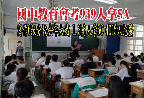 會考939人拿5A寫作6級分較去年大減 1.3萬人拿5C
