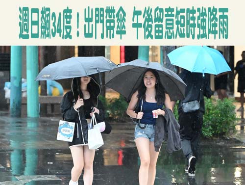 週日飆34度！出門帶傘 午後留意短時強降雨